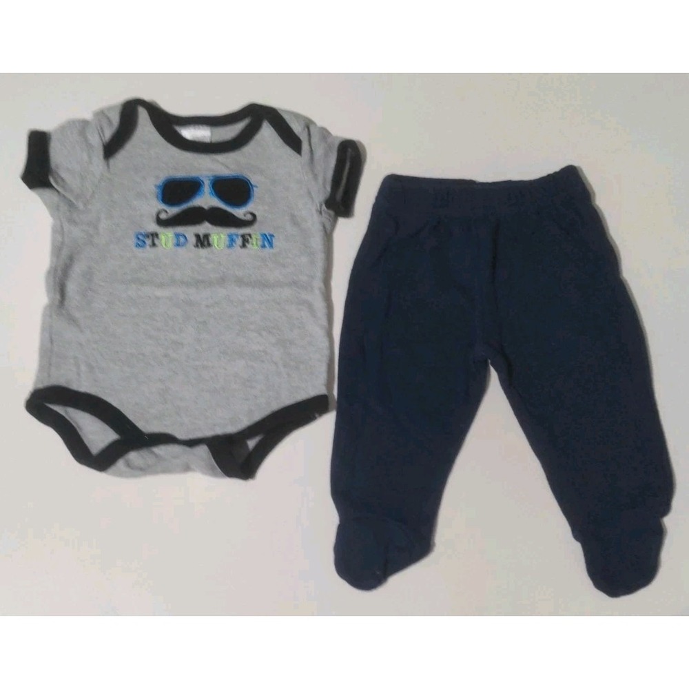 Baby Essentials Stud Muffin Blue & Gray Bodysuit & Pants Size 3-6 Months